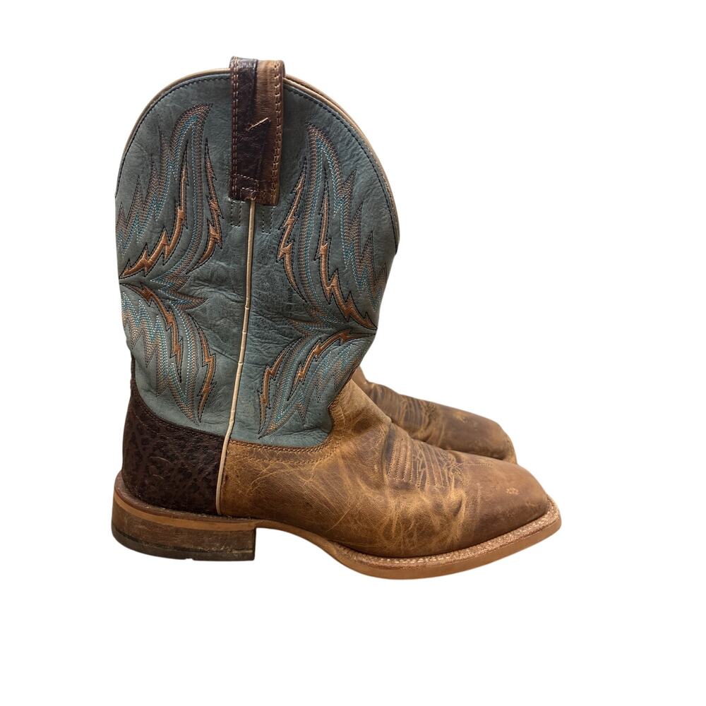 Mens Ariat Teal and Brown Leather Cowboy Boots Sz 10.5